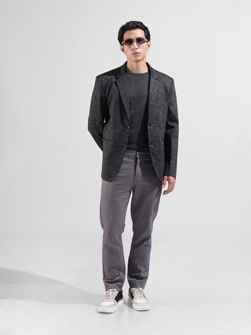 Men's Black Regular Fit Printed Casual Blazer