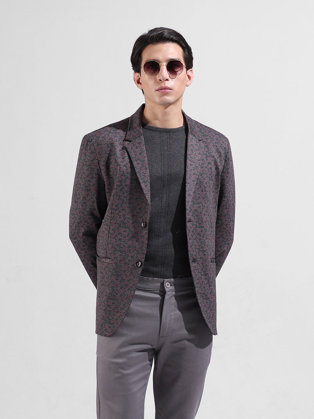 Men's Red Regular Fit Printed Casual Blazer