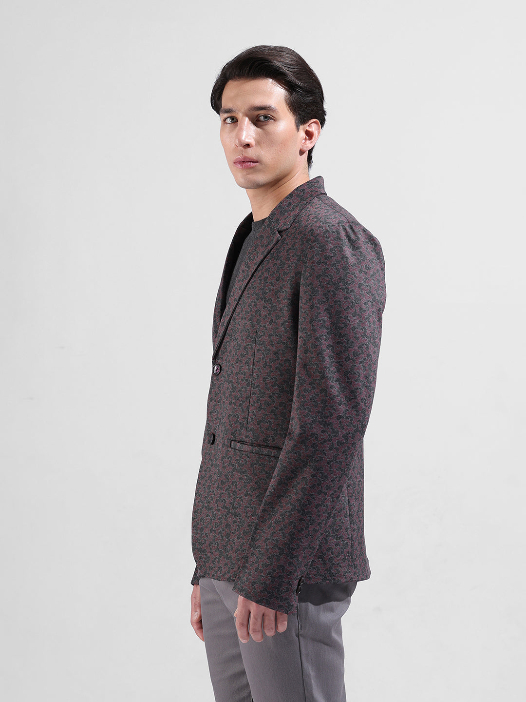 Men's Red Regular Fit Printed Casual Blazer
