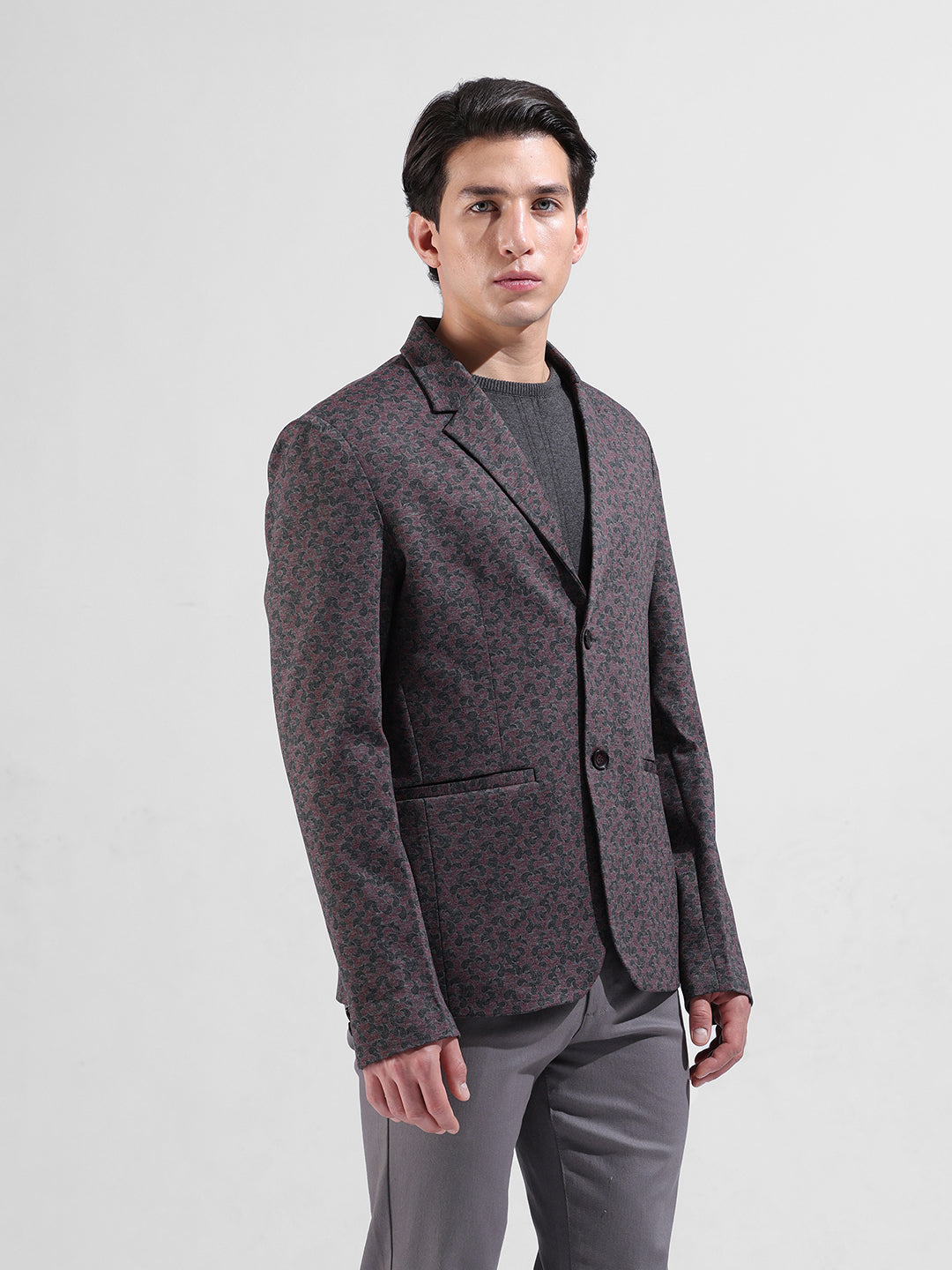 Men's Red Regular Fit Printed Casual Blazer