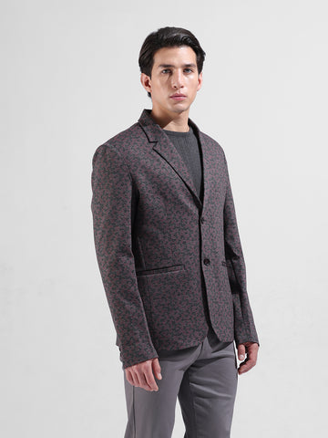 Men's Red Regular Fit Printed Casual Blazer
