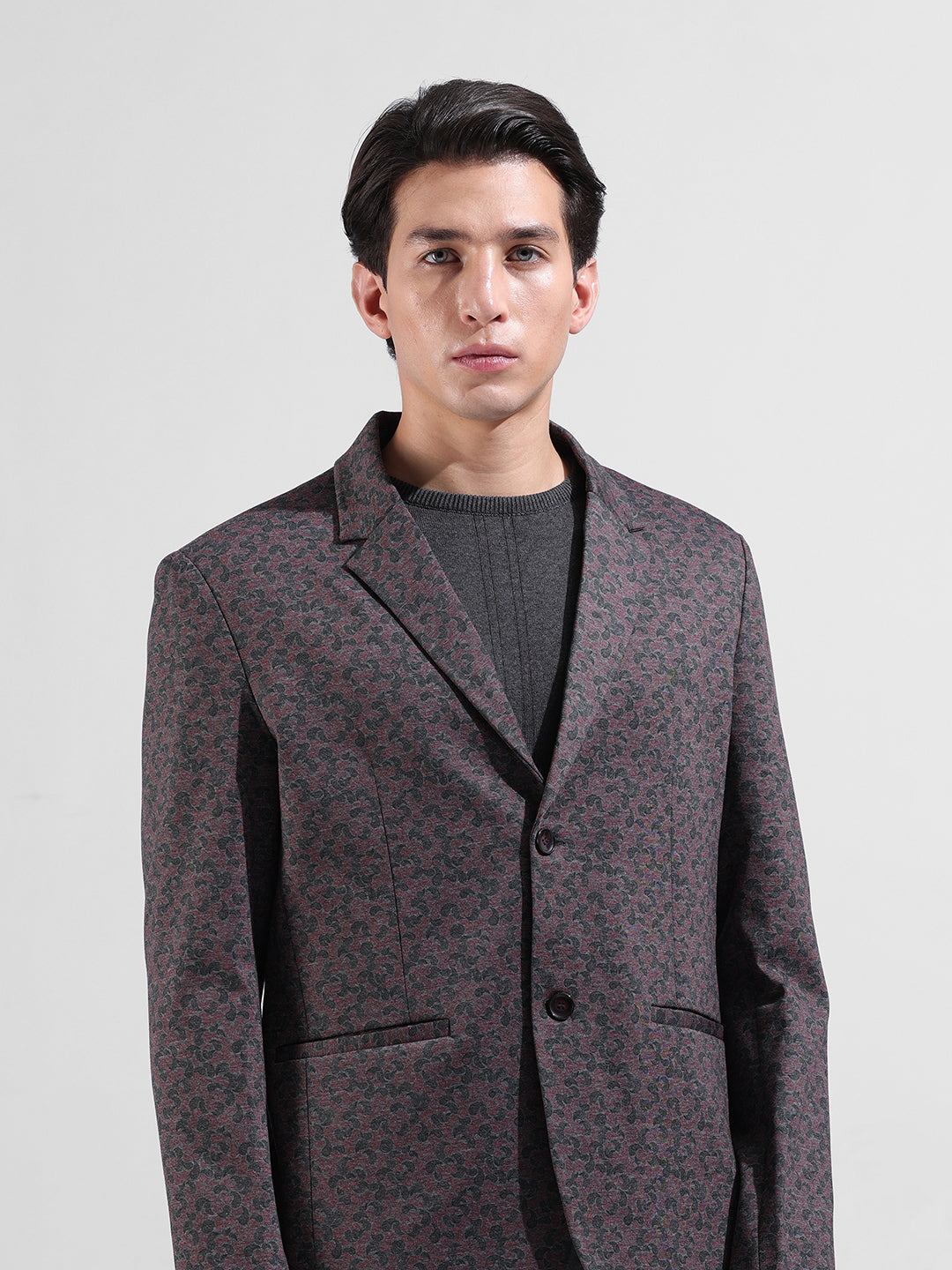 Men's Red Regular Fit Printed Casual Blazer