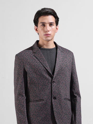 Men's Red Regular Fit Printed Casual Blazer