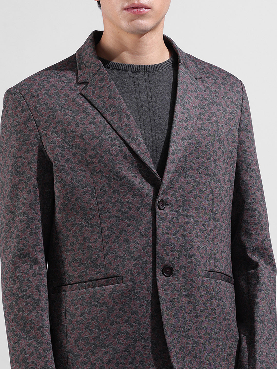 Men's Red Regular Fit Printed Casual Blazer
