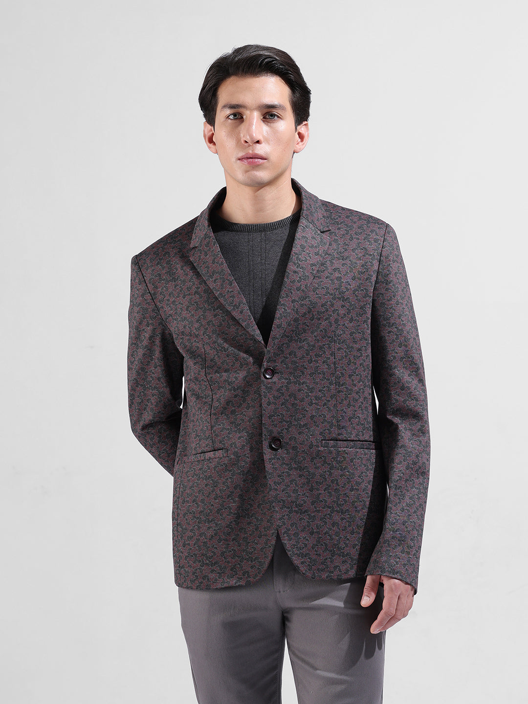 Men's Red Regular Fit Printed Casual Blazer