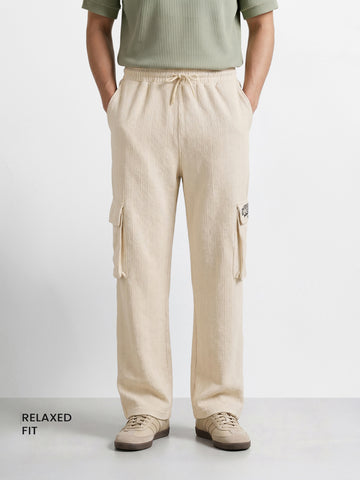 Men's Cream Relaxed Fit  Casual Joggers