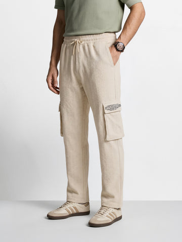 Men's Cream Relaxed Fit  Casual Joggers