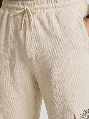 Men's Cream Relaxed Fit  Casual Joggers
