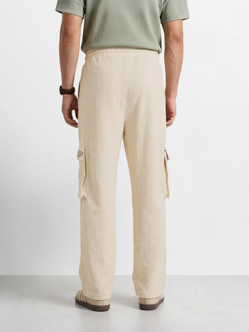 Men's Cream Relaxed Fit  Casual Joggers