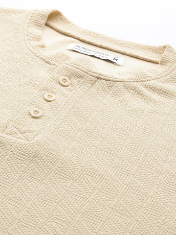 Men's Beige Relaxed Fit Textured Street Sweatshirt