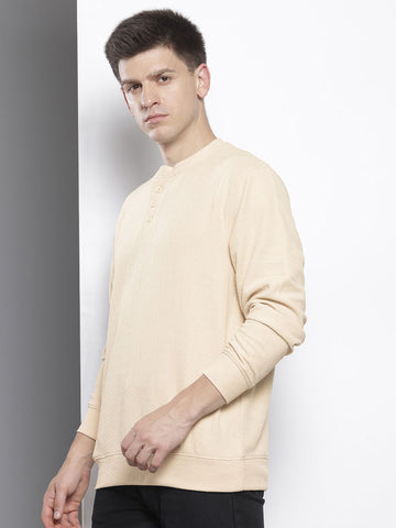 Men's Beige Relaxed Fit Textured Street Sweatshirt