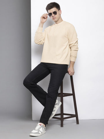 Men's Beige Relaxed Fit Textured Street Sweatshirt