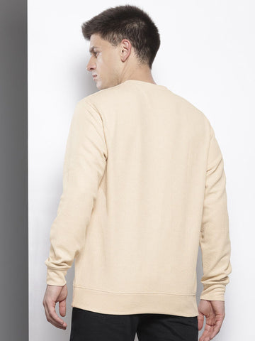 Men's Beige Relaxed Fit Textured Street Sweatshirt