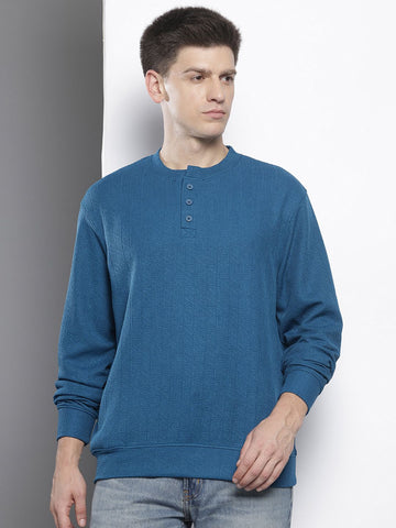 Men's Blue Relaxed Fit Textured Street Sweatshirt