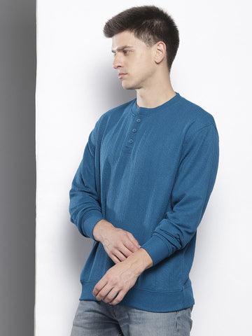 Men's Blue Relaxed Fit Textured Street Sweatshirt