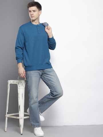 Men's Blue Relaxed Fit Textured Street Sweatshirt