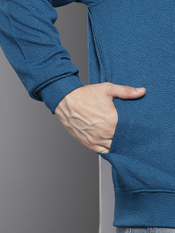 Men's Blue Relaxed Fit Textured Street Sweatshirt