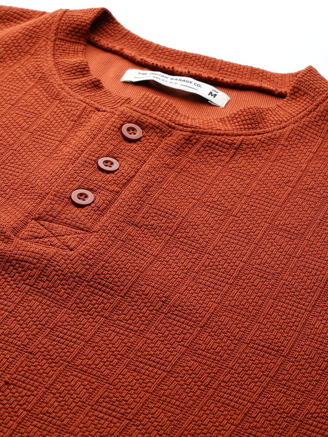 Men's Rust Relaxed Fit Textured Street Sweatshirt