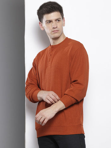 Men's Rust Relaxed Fit Textured Street Sweatshirt