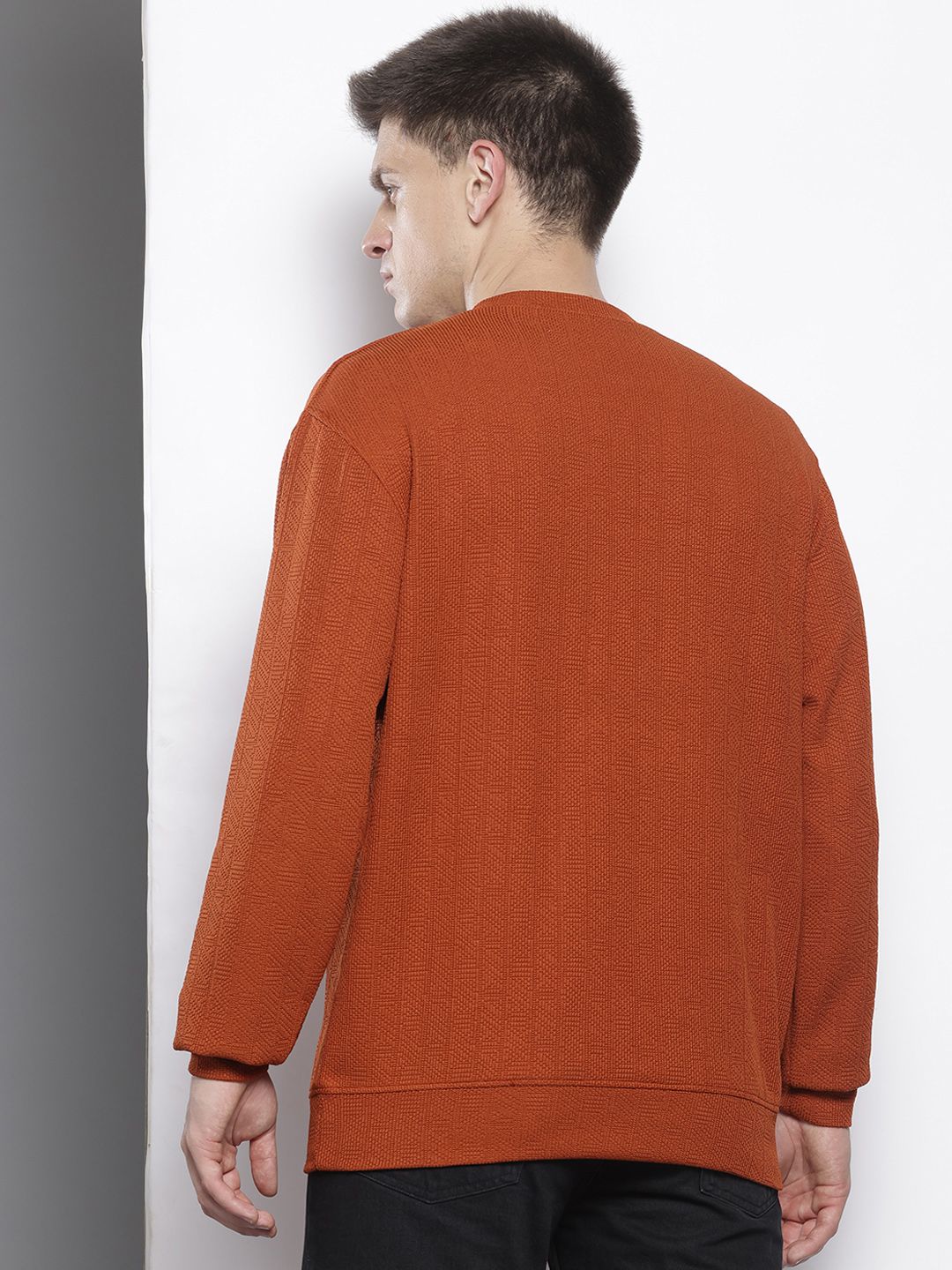 Men's Rust Relaxed Fit Textured Street Sweatshirt