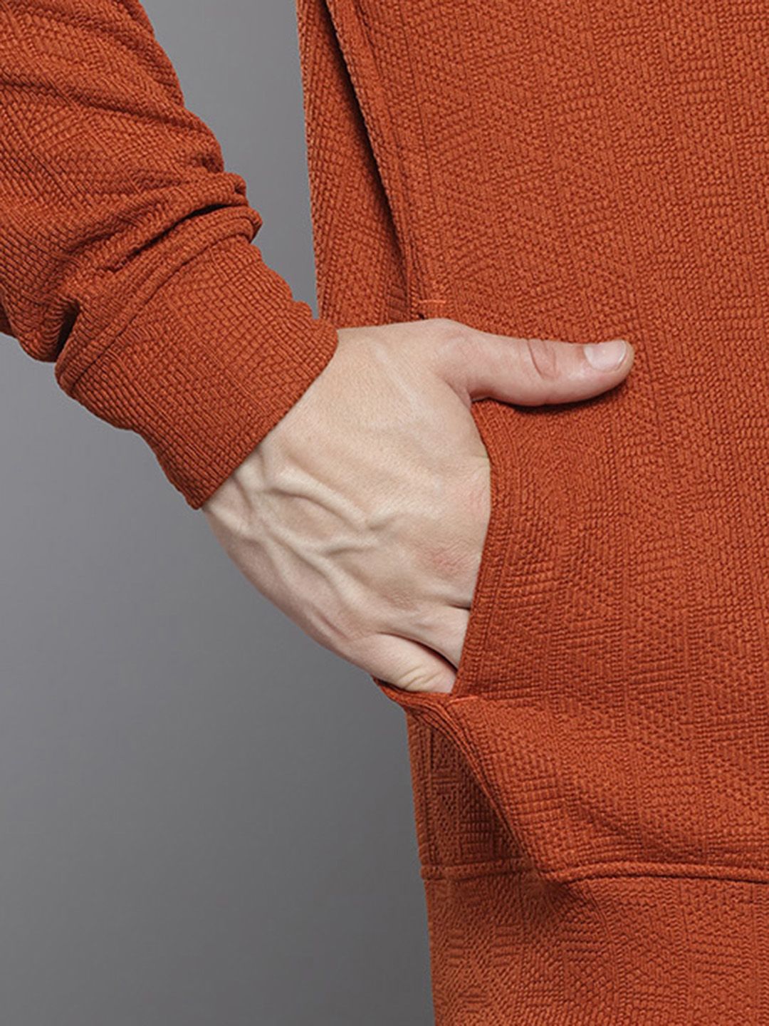 Men's Rust Relaxed Fit Textured Street Sweatshirt