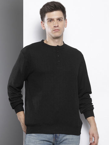 Men's Black Relaxed Fit Textured Street Sweatshirt
