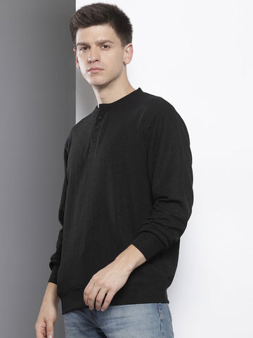 Men's Black Relaxed Fit Textured Street Sweatshirt