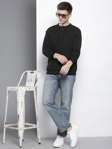 Men's Black Relaxed Fit Textured Street Sweatshirt