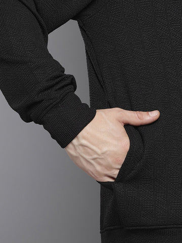 Men's Black Relaxed Fit Textured Street Sweatshirt