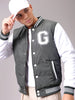 Men's Green Slim Fit Colourblocked Varsity Jacket