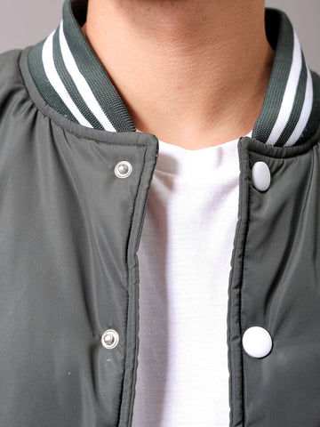 Men's Green Slim Fit Colourblocked Varsity Jacket