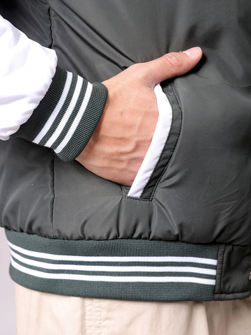 Men's Green Slim Fit Colourblocked Varsity Jacket