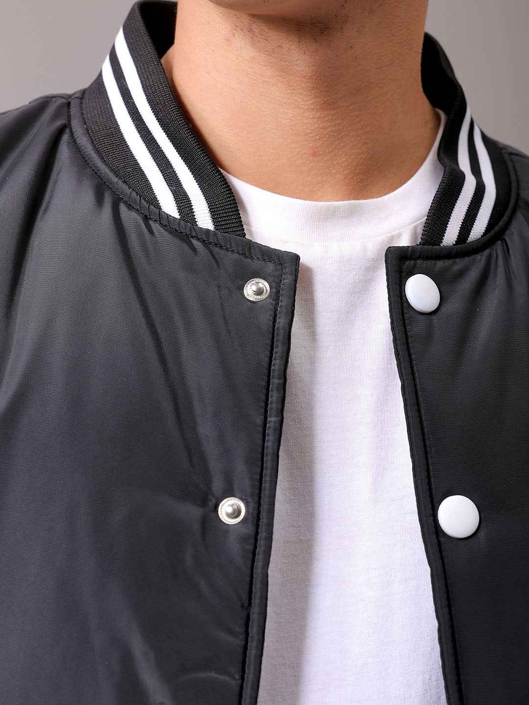 Men's Black Slim Fit Colourblocked Varsity Jacket