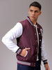 Men's Maroon Slim Fit Colourblocked Varsity Jacket