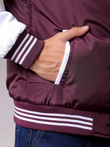 Men's Maroon Slim Fit Colourblocked Varsity Jacket