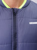 Men's Navy Blue Slim Fit Colourblocked Hooded Jacket