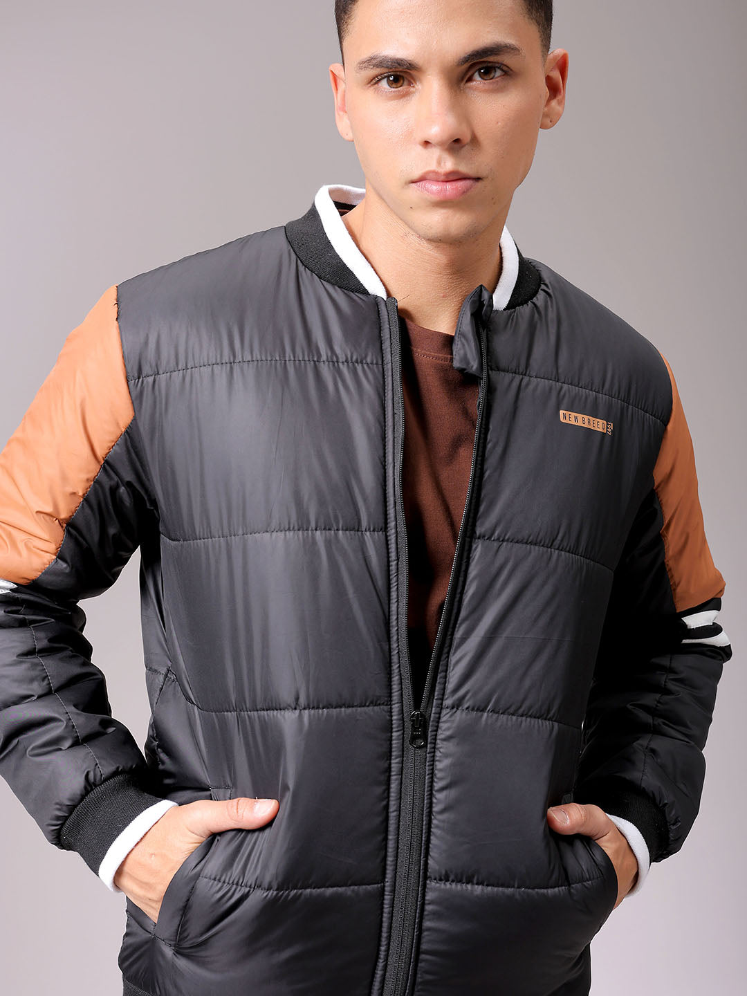 Men's Black Slim Fit Colourblocked Jacket