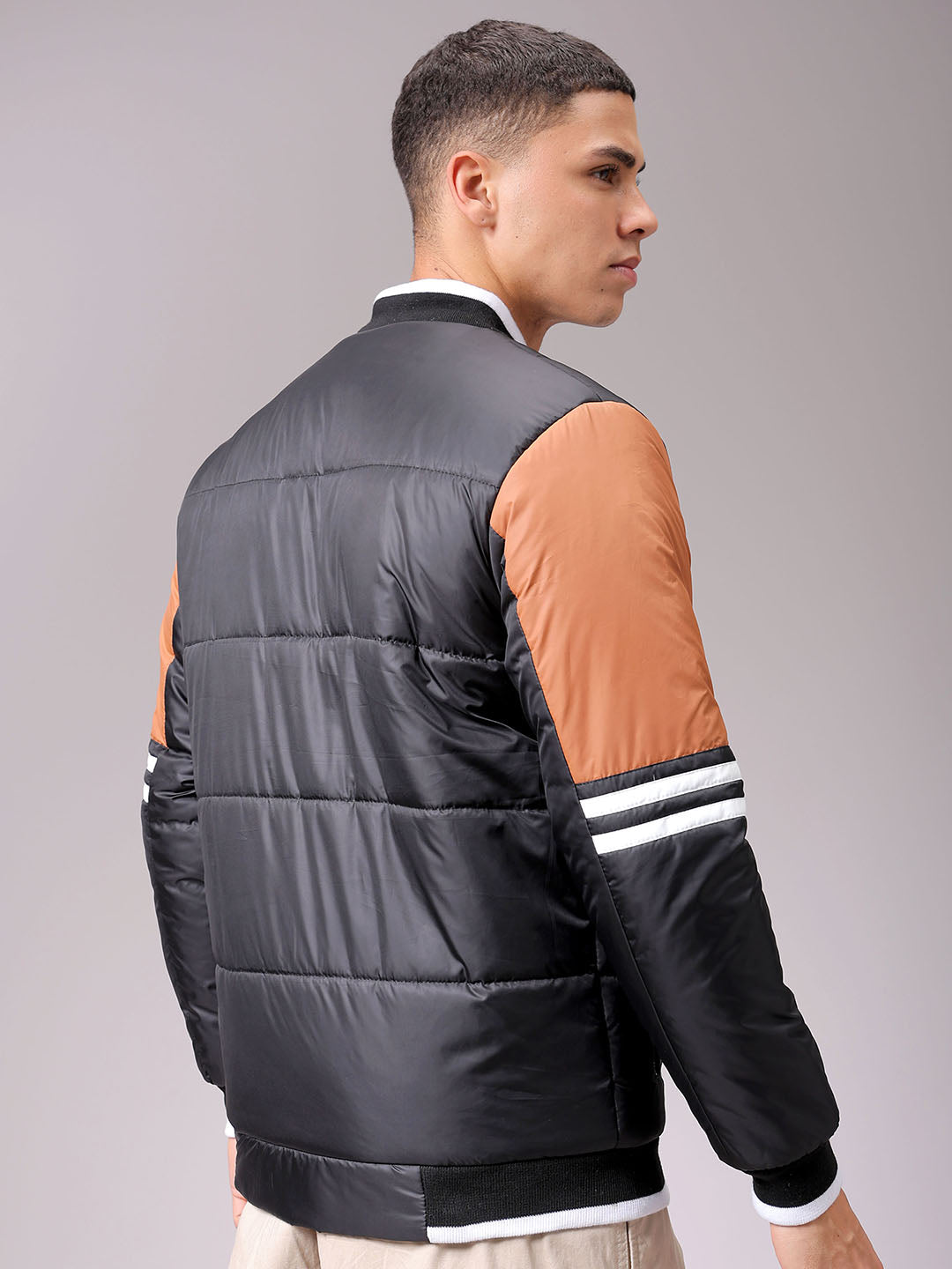 Men's Black Slim Fit Colourblocked Jacket