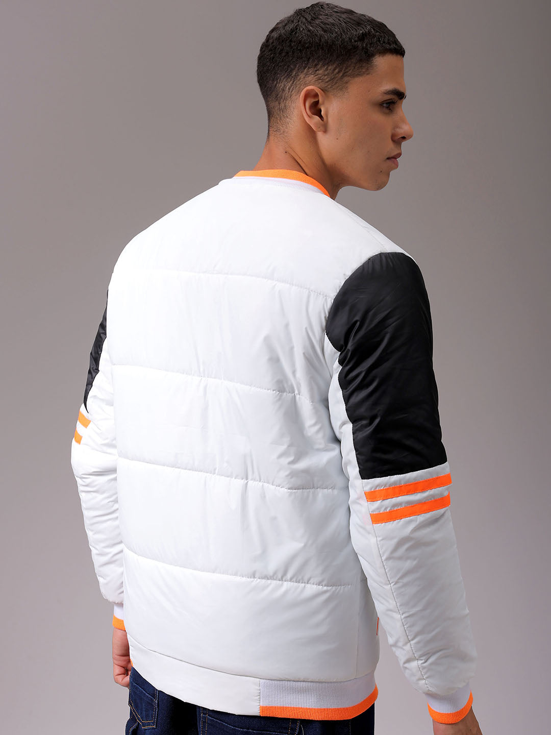 Men's White Slim Fit Colourblocked Jacket