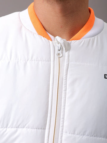 Men's White Slim Fit Colourblocked Jacket