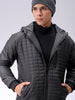 Men's Black Slim Fit Solid Hooded Jacket
