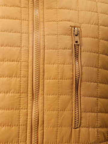 Men's Mustard Slim Fit Solid Hooded Jacket