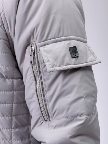 Men's Grey Slim Fit Solid Hooded Jacket