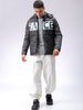 Men's Black Slim Fit Graphic Printed Hooded Jacket