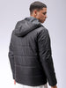 Men's Black Slim Fit Graphic Printed Hooded Jacket