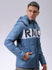 Men's Blue Slim Fit Graphic Printed Hooded Jacket