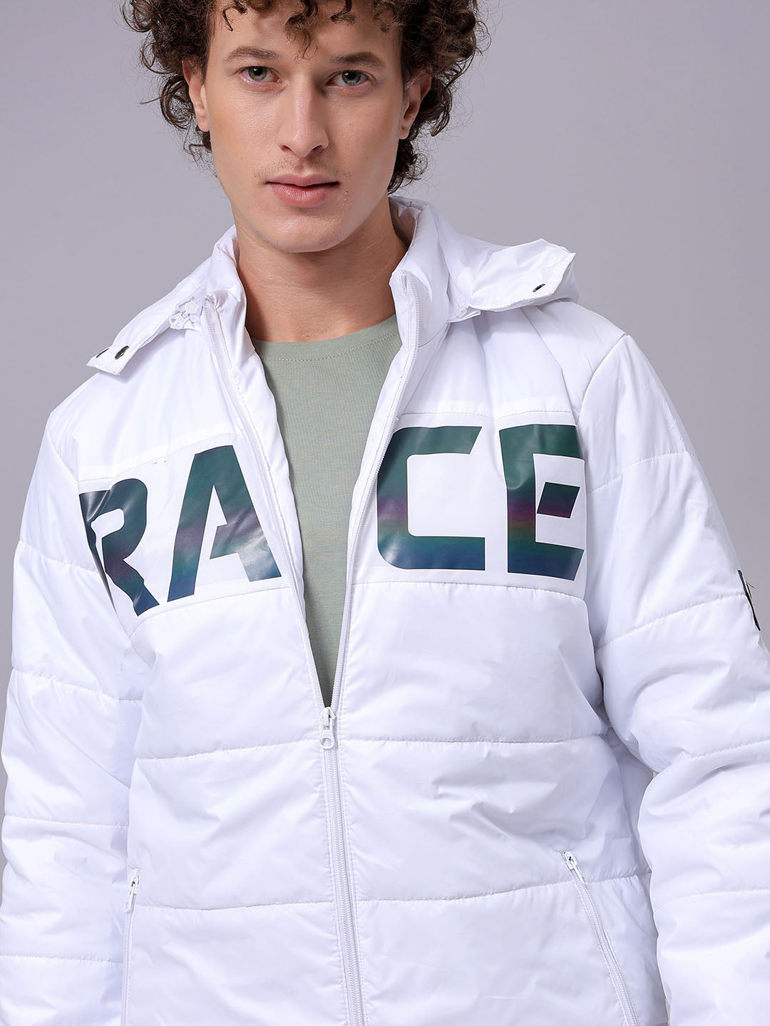 Men's Slim Fit Graphic Hooded Puffer Jacket