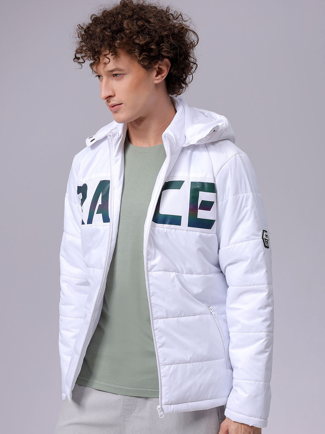 Men's Slim Fit Graphic Hooded Puffer Jacket