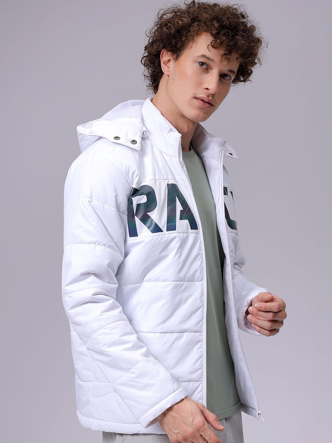 Men's Slim Fit Graphic Hooded Puffer Jacket