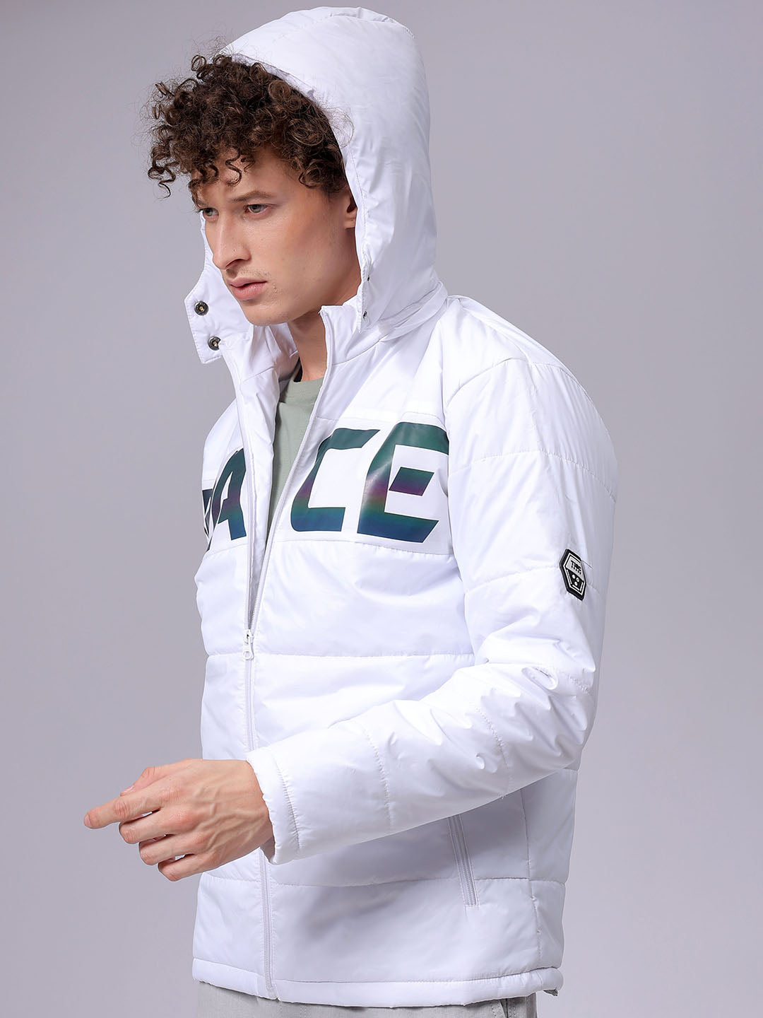 Men's Slim Fit Graphic Hooded Puffer Jacket